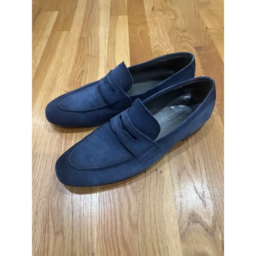 To Boot New York Adam Derrick Men 9.5 Navy Blue Suede Penny Loafers Italy